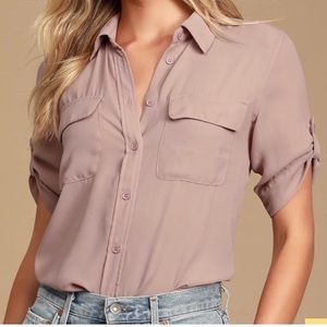 Lulus Best Of Friends Button Up Blouse Mauve Small
